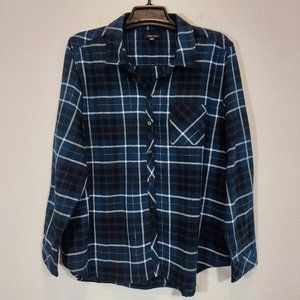 WELL WORN Womens Blue Plaid Shirt Top Size XXL Button Front Long Sleeve Blouse